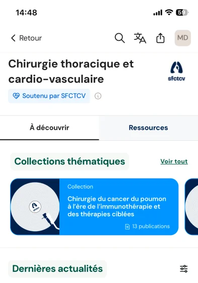 Espace de chirurgie thoracique et cardiovasculaire avec collections thématiques et dernières actualités.